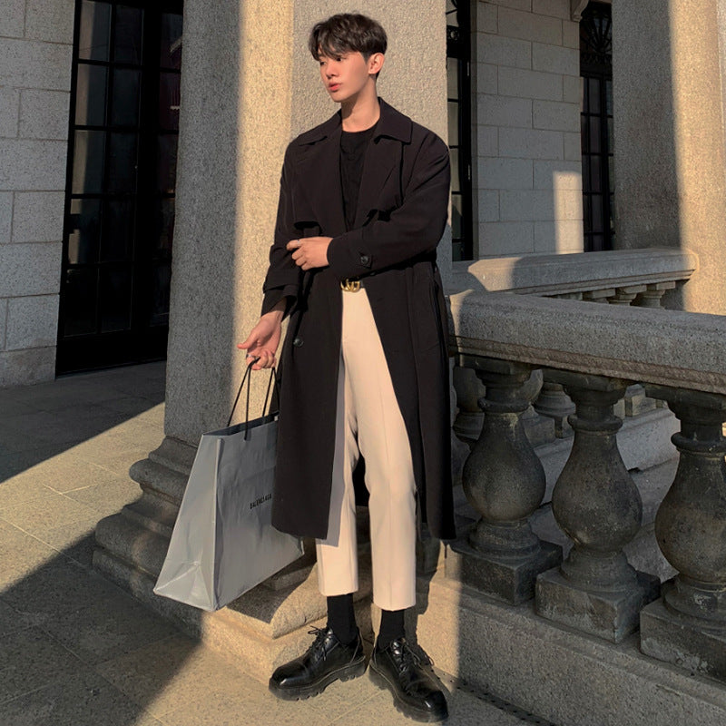 Trench Coat Men's Mid-length Loose Overknee Double-breasted Coat