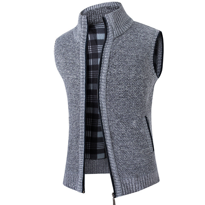 Cardigan Sweater Vest Man Stand Collar Fleece-lined Thickened Coat