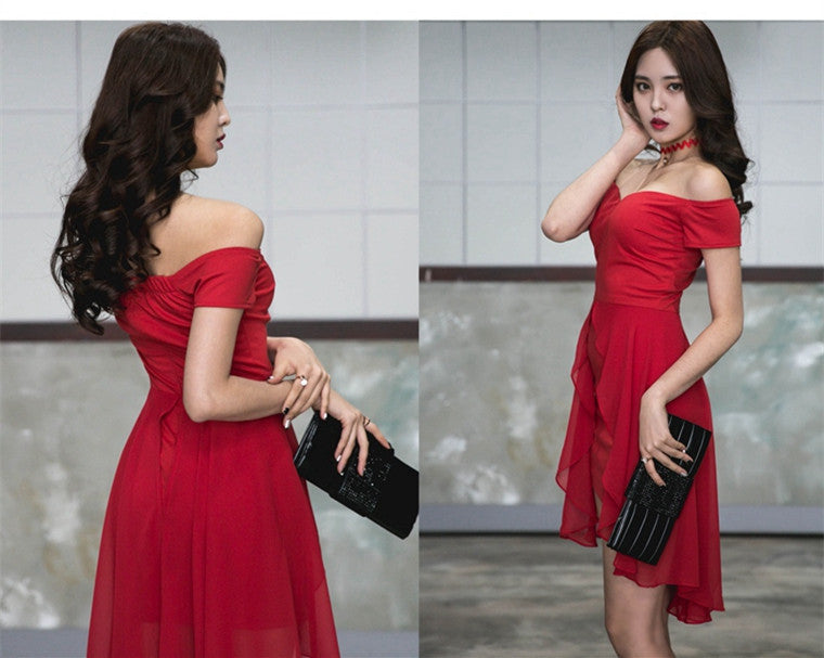 Chiffon dress summer dress with irregular collar