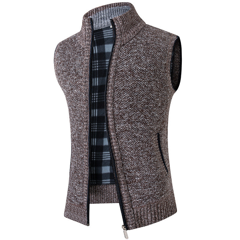 Cardigan Sweater Vest Man Stand Collar Fleece-lined Thickened Coat