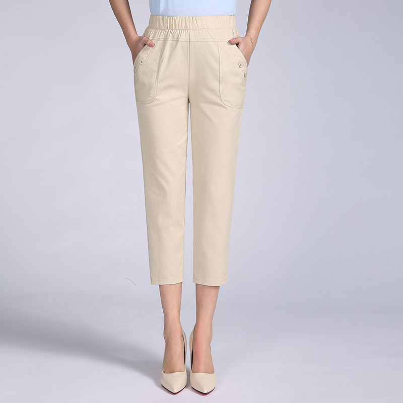 Thin Cotton Cropped Summer Elastic Waist Women's Pants