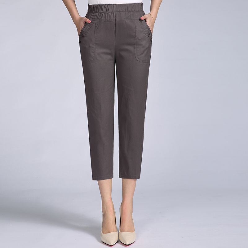 Thin Cotton Cropped Summer Elastic Waist Women's Pants