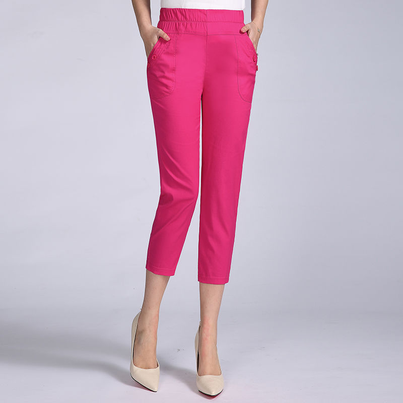 Thin Cotton Cropped Summer Elastic Waist Women's Pants