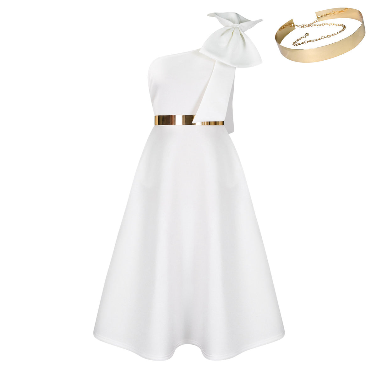 Uasimoa Oblique Shoulder Bow Party Dress
