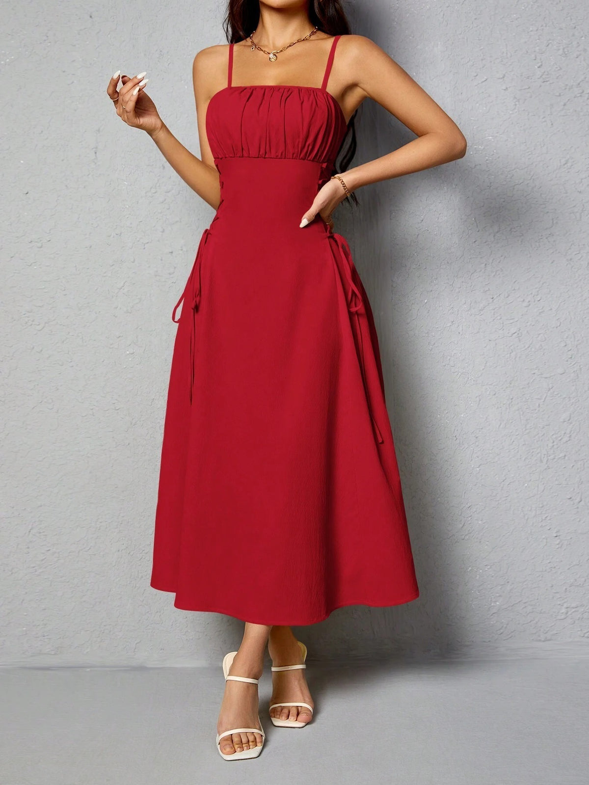 Spaghetti Straps Chest Wrap Waist-tight Long Dress