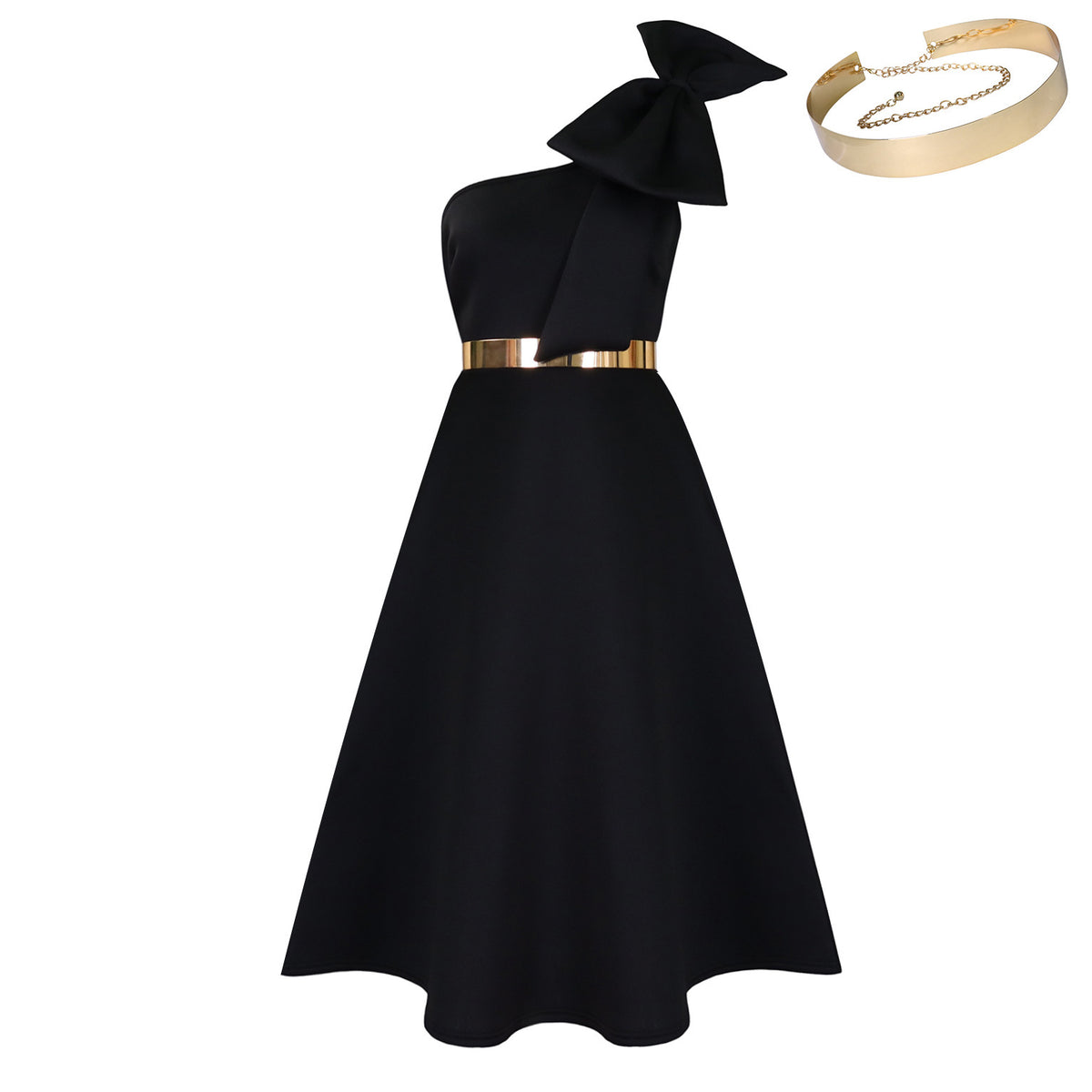 Uasimoa Oblique Shoulder Bow Party Dress