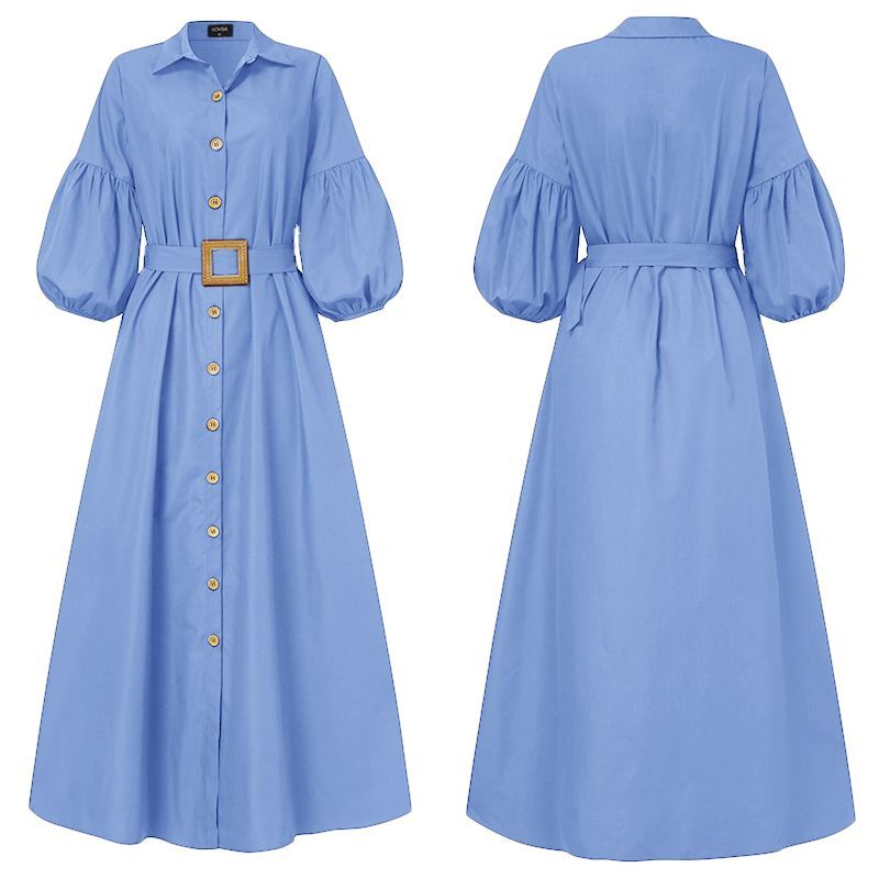 Elegant Office Ladies Dress Women Long Dresses Ladys Puff Sleeve