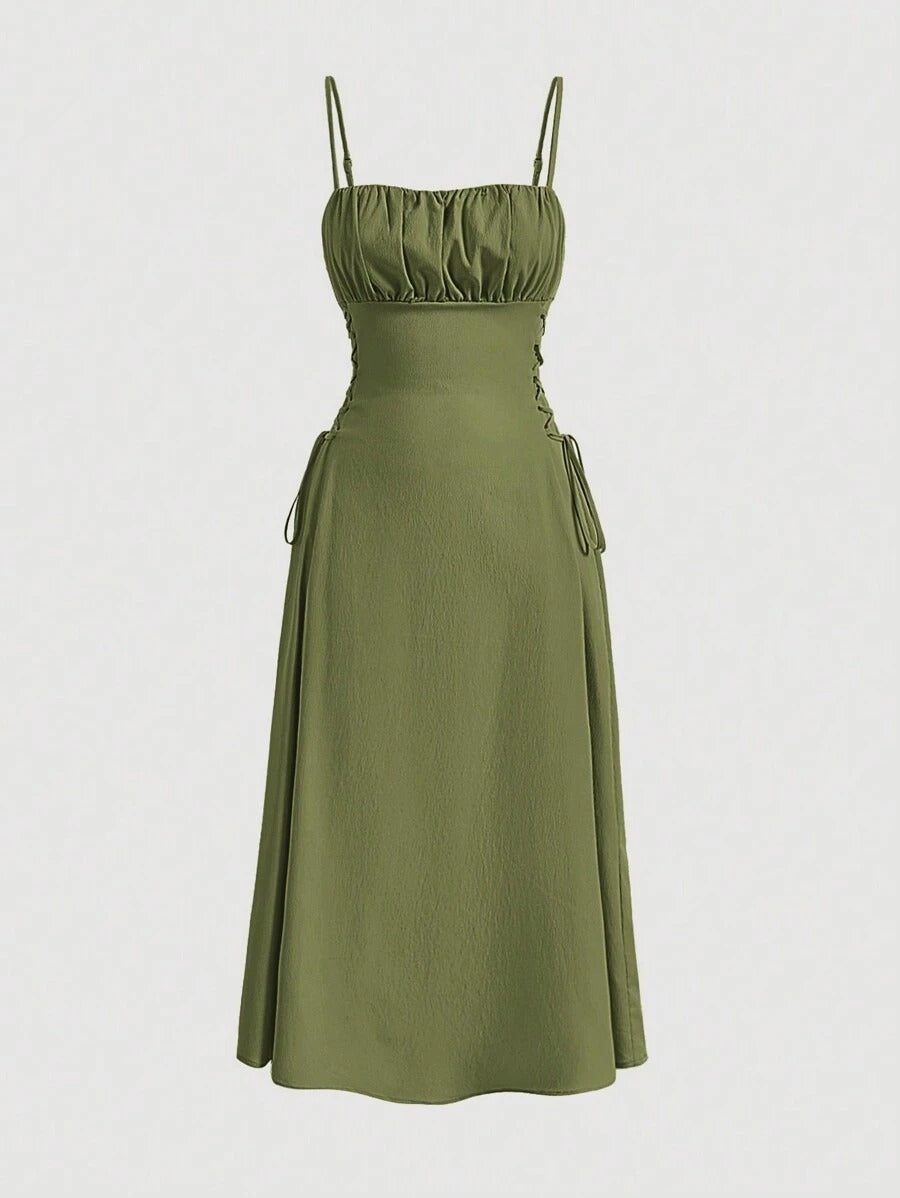 Spaghetti Straps Chest Wrap Waist-tight Long Dress
