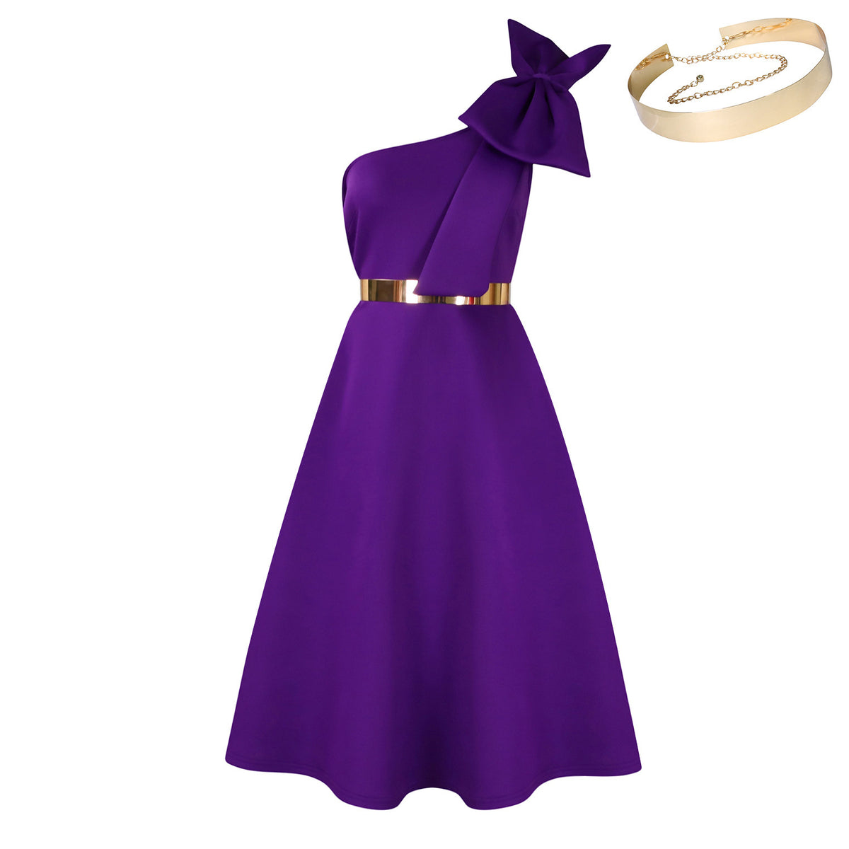 Uasimoa Oblique Shoulder Bow Party Dress