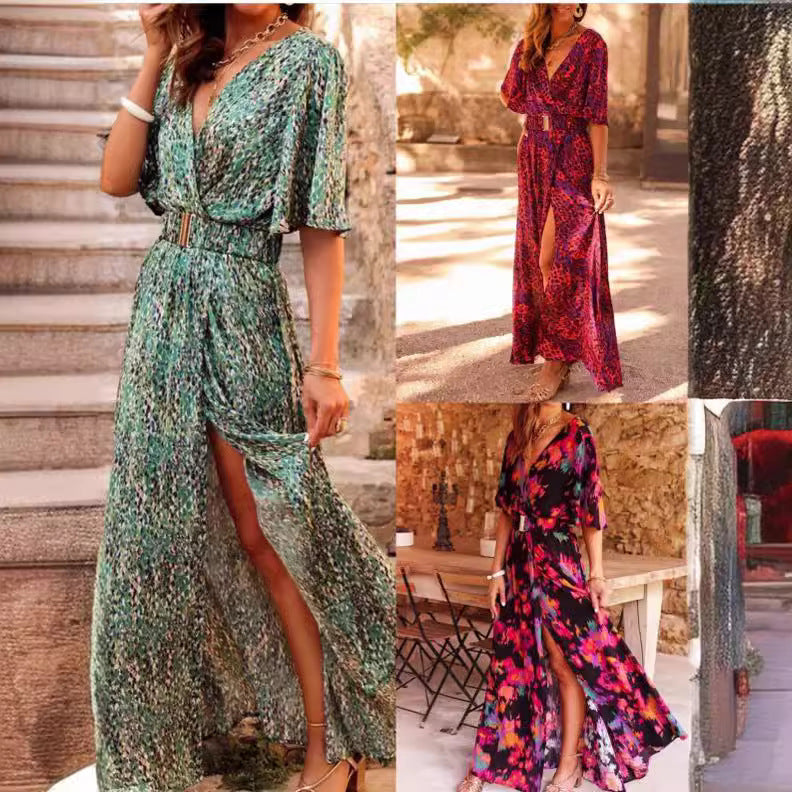 European And American Printing Temperament Short Sleeve Dress