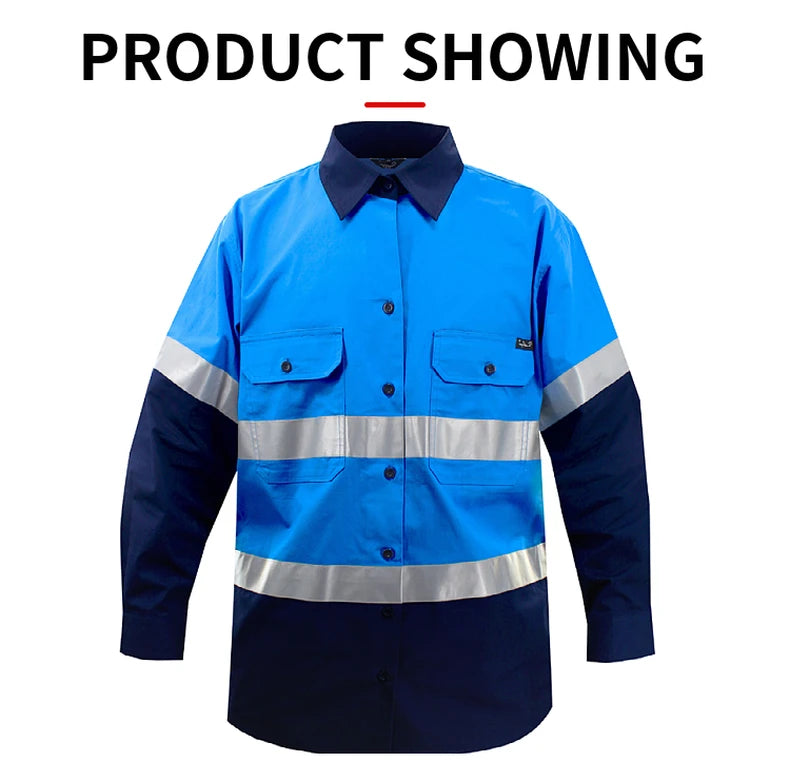 Hi Vis Shirt Safety Work Shirt Cotton Workwear Long Sleeve Reflective Shirt Men Construction