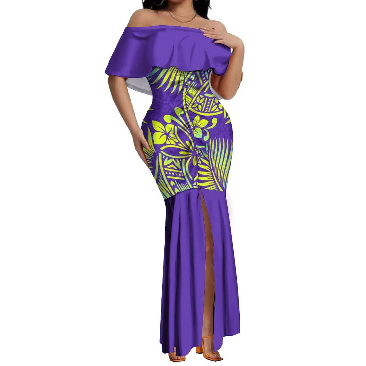 Elegant Off-The-Shoulder on Fishtail Skirt with Matching Men Shirt
