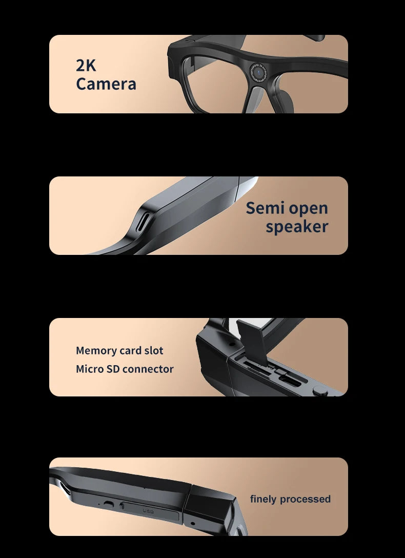Bluetooth glasses with APP application, 4K high-definition glasses recorder, mini sports glasses camera, polarized sunglasses