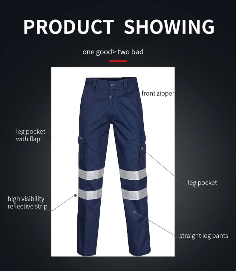100% Cotton Hi Vis Men Work Pants with Reflective Stripes Work Trousers with Reflective Tape Hi Vis Workwear