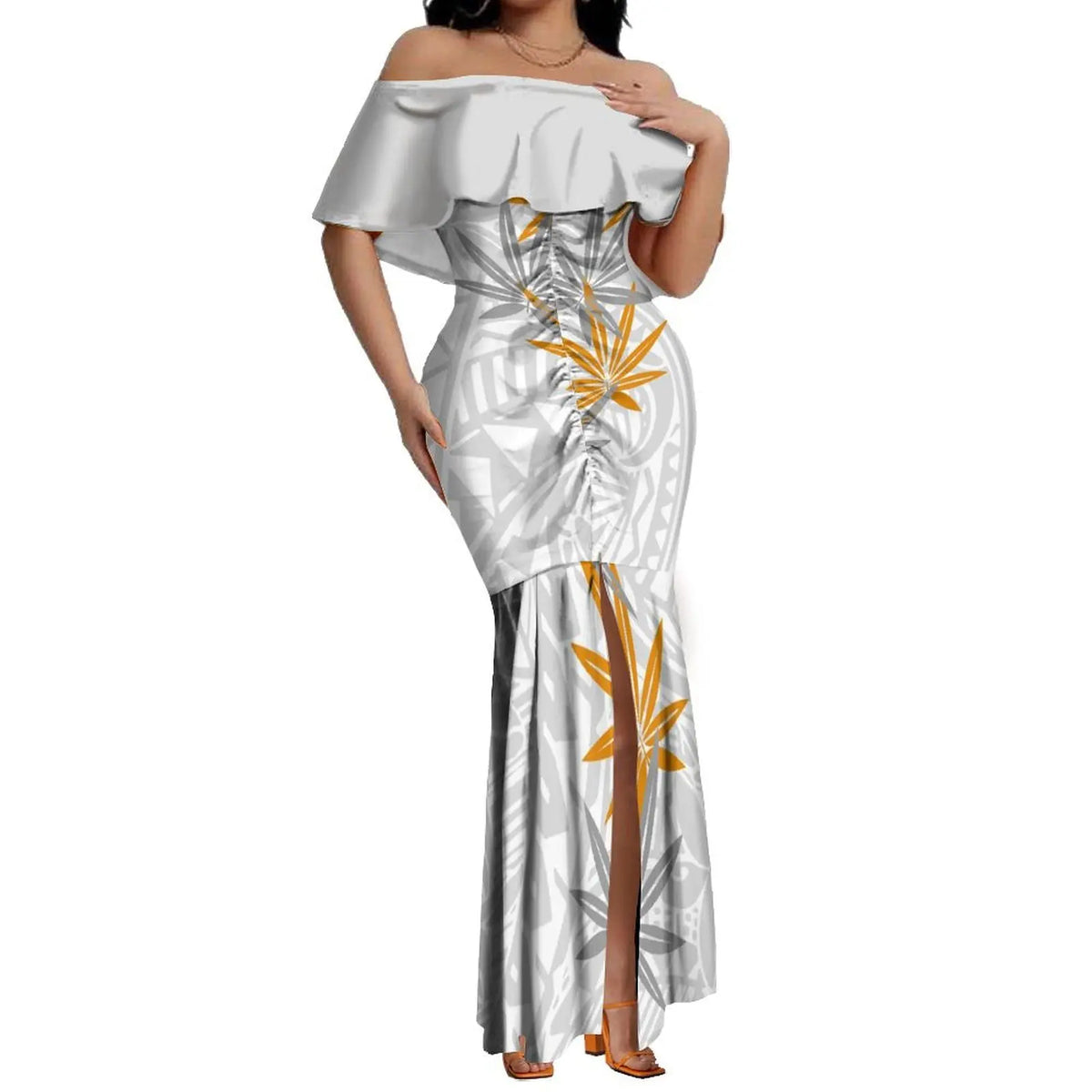 Elegant Off-The-Shoulder on Fishtail Skirt with Matching Men Shirt