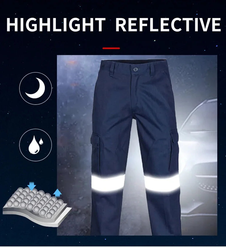 100% Cotton Hi Vis Men Work Pants with Reflective Stripes Work Trousers with Reflective Tape Hi Vis Workwear