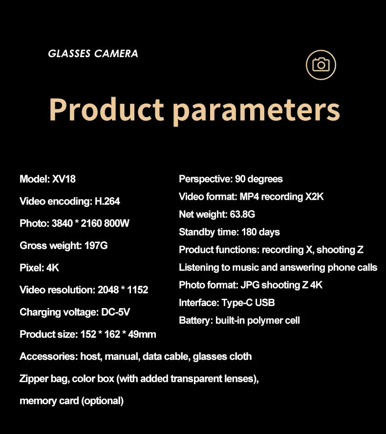 Bluetooth glasses with APP application, 4K high-definition glasses recorder, mini sports glasses camera, polarized sunglasses
