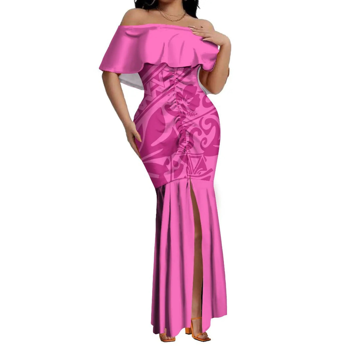 Elegant Off-The-Shoulder on Fishtail Skirt with Matching Men Shirt