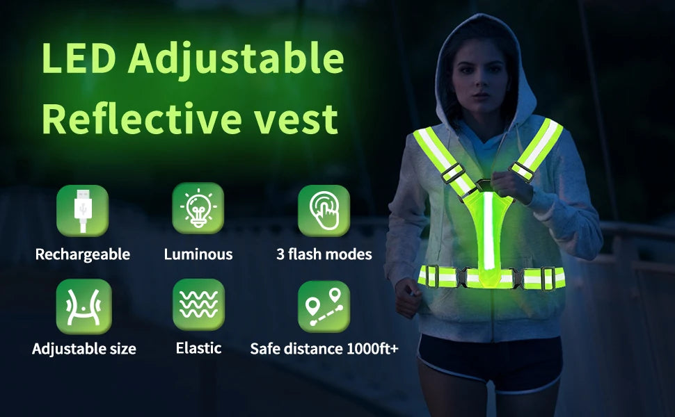 Reflective Vest Adjustable Clothing High-Visibility Safety 3 Lighting Modes LED Running Gear Children Night Men