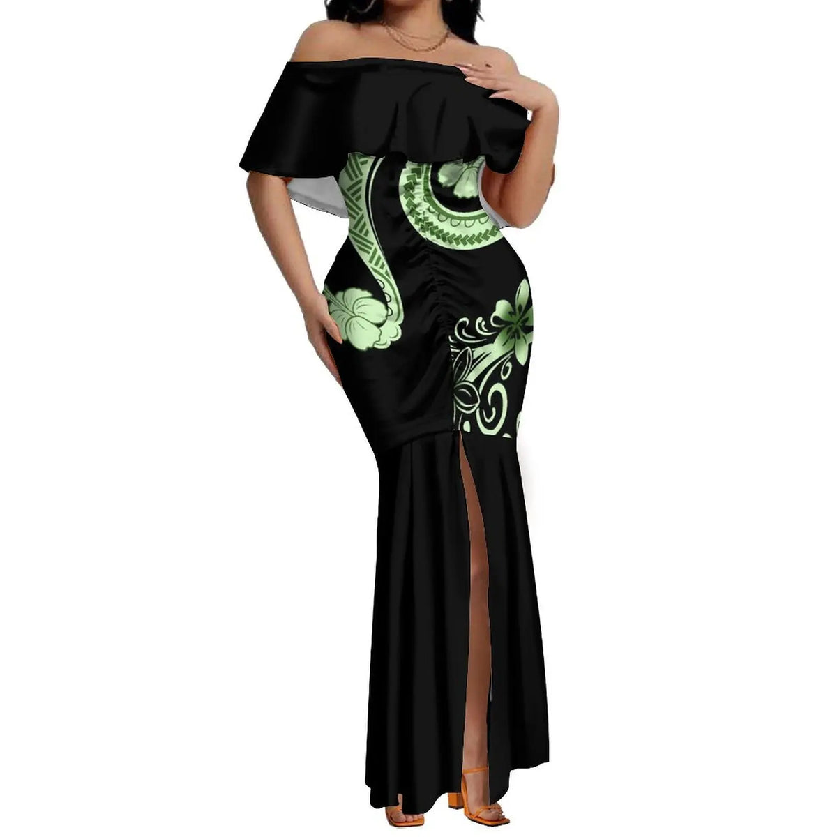 Elegant Off-The-Shoulder on Fishtail Skirt with Matching Men Shirt
