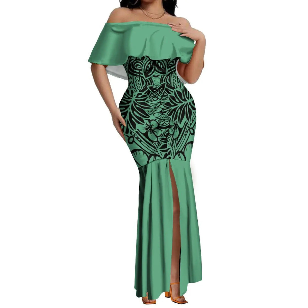 Elegant Off-The-Shoulder on Fishtail Skirt with Matching Men Shirt
