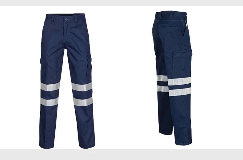 100% Cotton Hi Vis Men Work Pants with Reflective Stripes Work Trousers with Reflective Tape Hi Vis Workwear