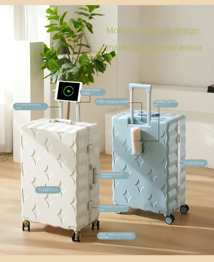 24/26/28 Inch Fashion Suitcase Large capacity Multifunctional Pull Rod Luggage 20 inch Charging Boarding Password Trolley Case