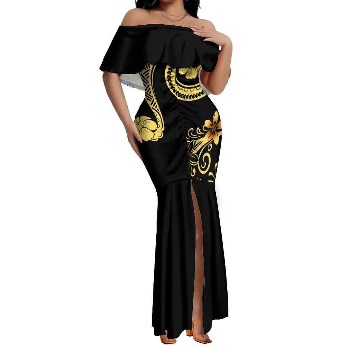 Elegant Off-The-Shoulder on Fishtail Skirt with Matching Men Shirt