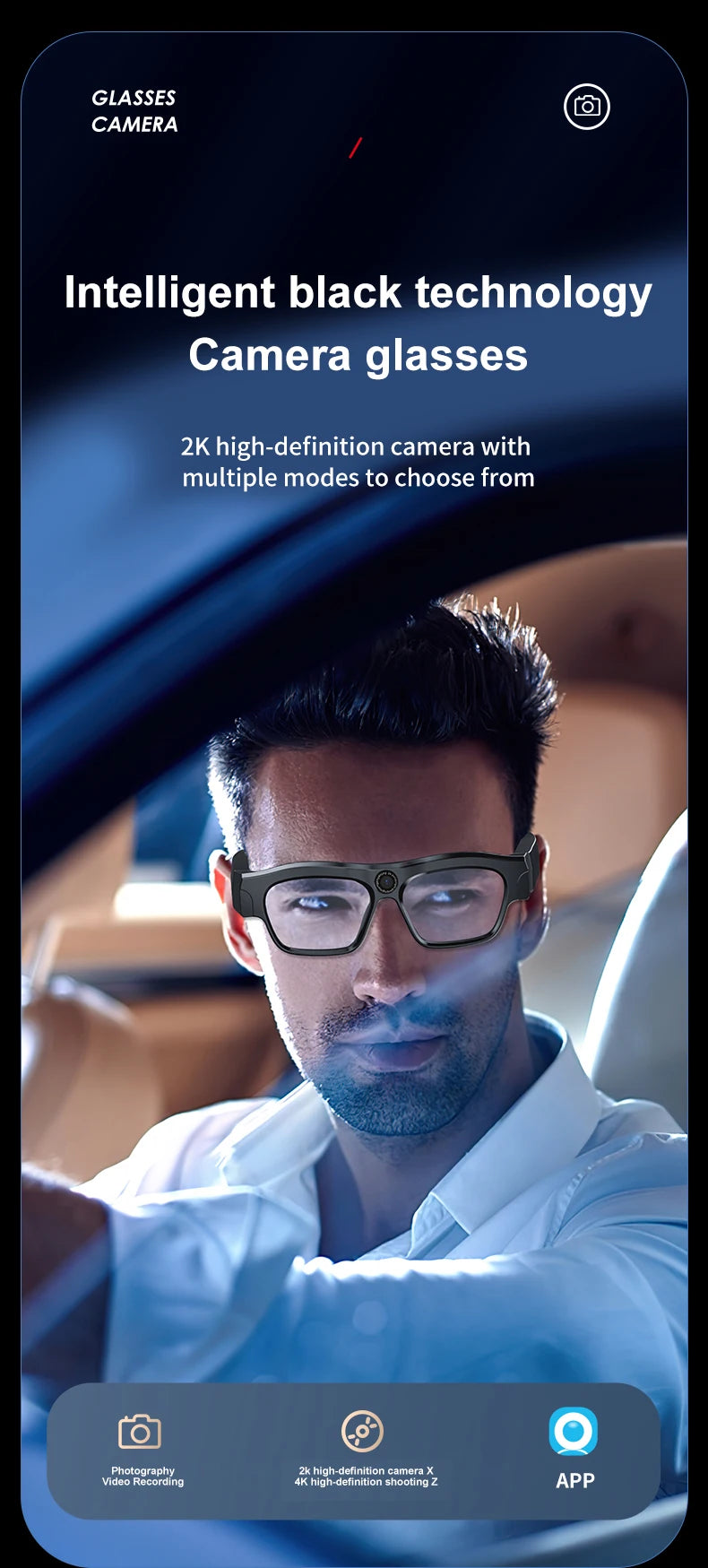 Bluetooth glasses with APP application, 4K high-definition glasses recorder, mini sports glasses camera, polarized sunglasses