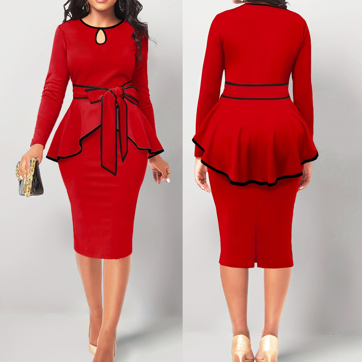 Suit Skirt Ruffle Top Back Slit Skirt