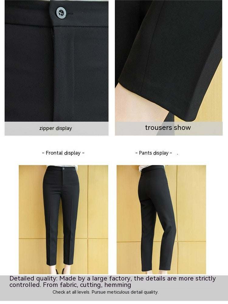 Professional Suit Women's Mid-waist Work Black Trousers Cropped Pants