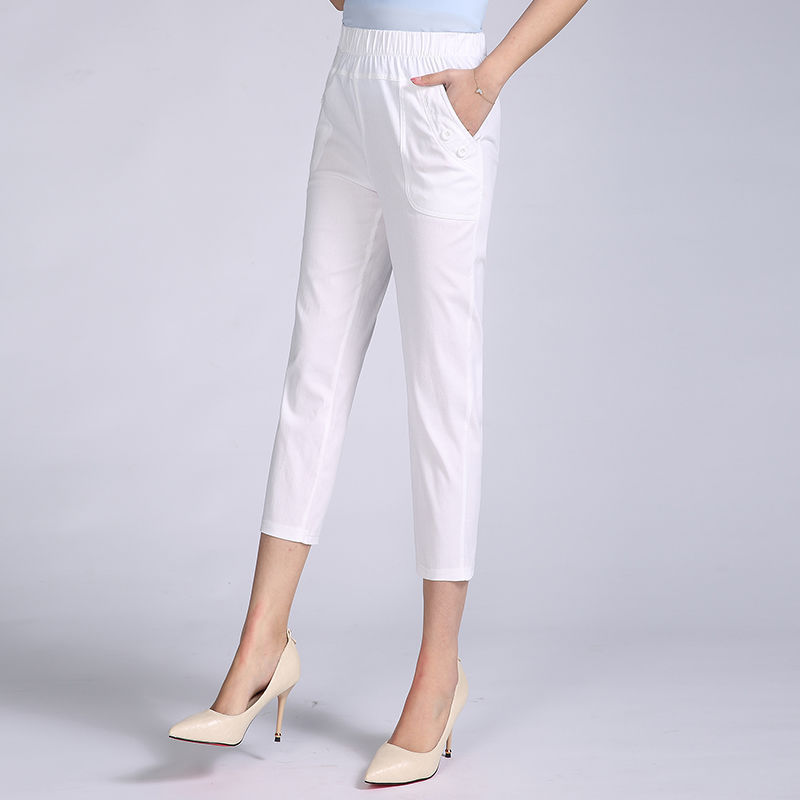 Thin Cotton Cropped Summer Elastic Waist Women's Pants