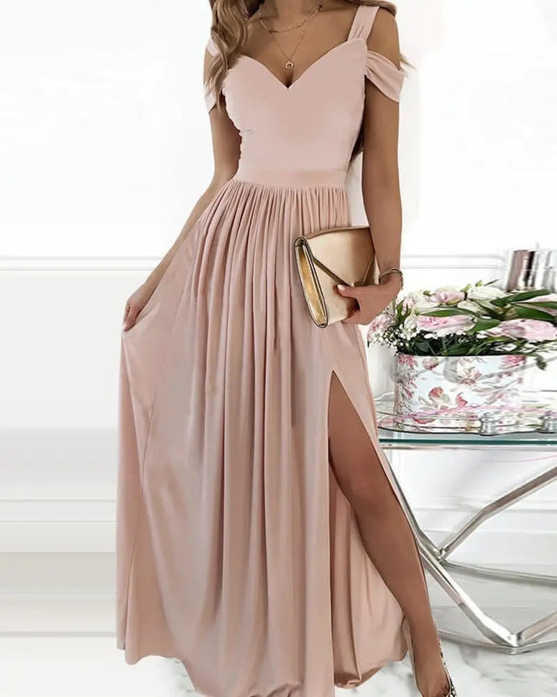 V-neck Spaghetti Strap Dress Women Split Long Flowy Dresses For Party Beach