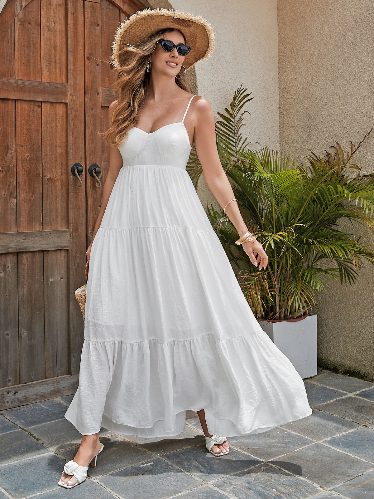 Women's Dress - Elegant Matte Finish With Built-In Bra Pads, Flowy Skirt, And Elastic Back For Ultimate Comfort