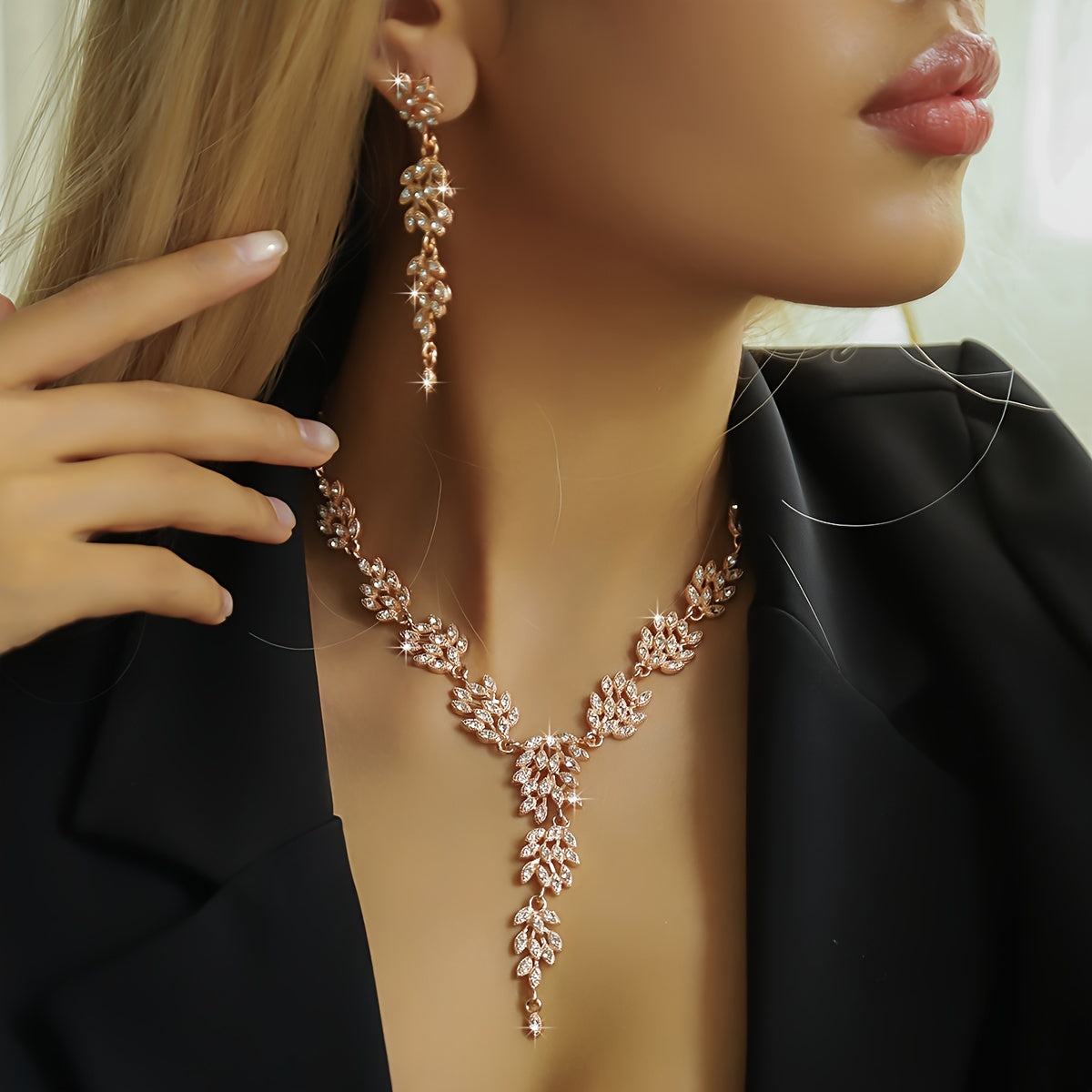 Elegant Floral 14K Gold plated Necklace and Earrings Set