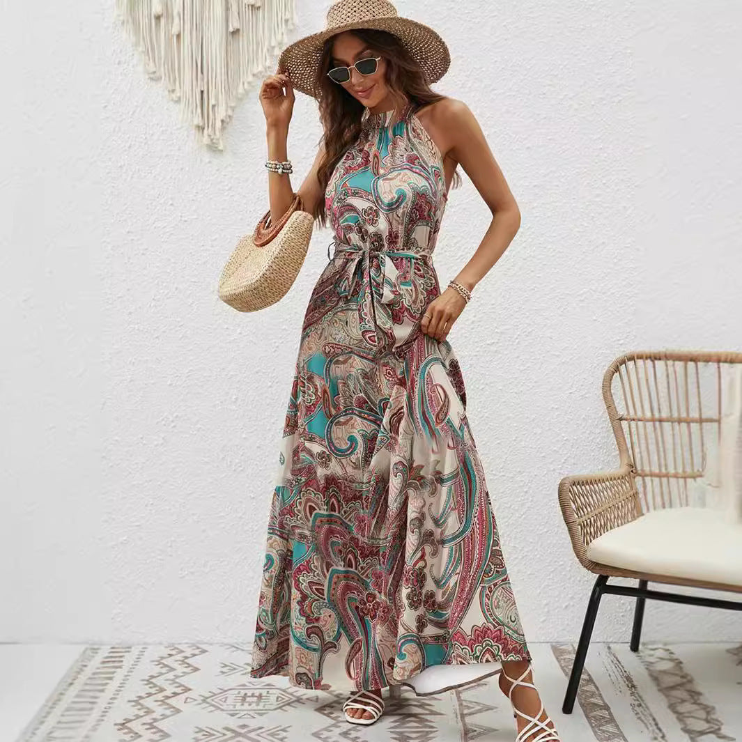 Bohemian Retro Halter Dress Women