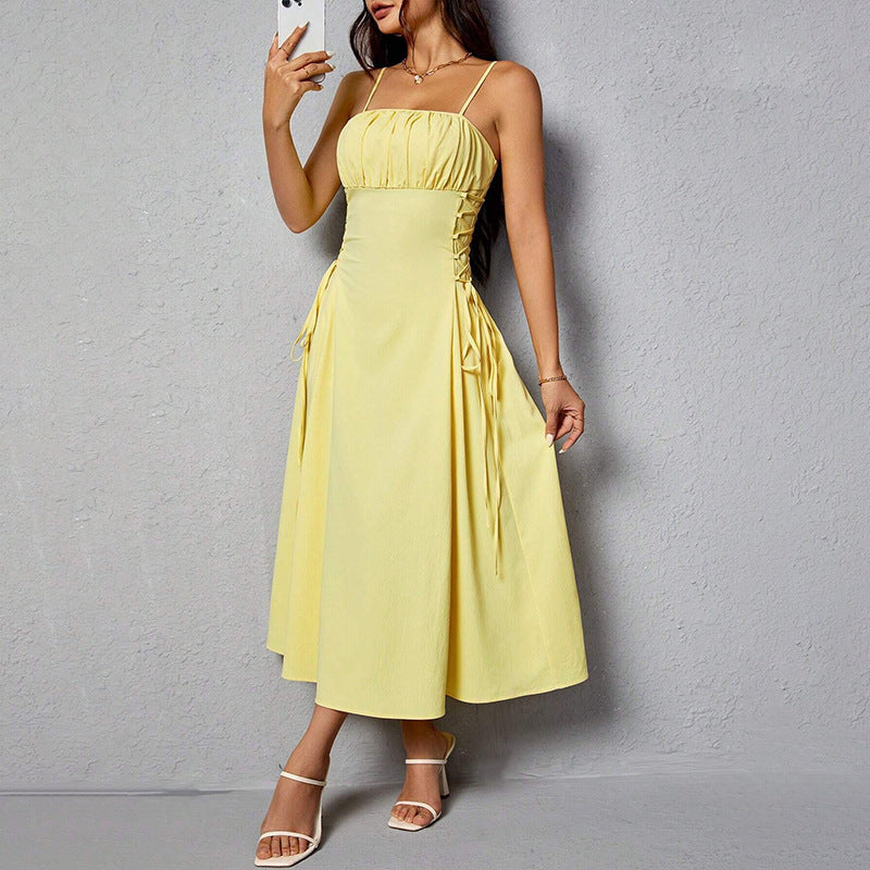Spaghetti Straps Chest Wrap Waist-tight Long Dress