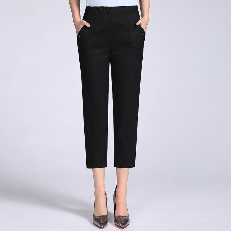 Thin Cotton Cropped Summer Elastic Waist Women's Pants
