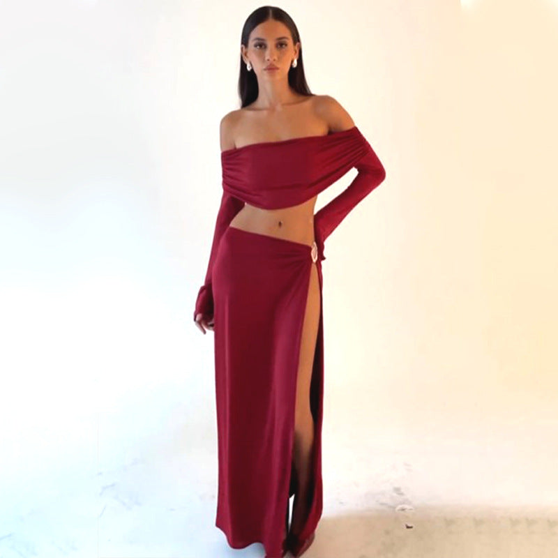 MELE Sexy High Slit Skirt Two-piece Suit