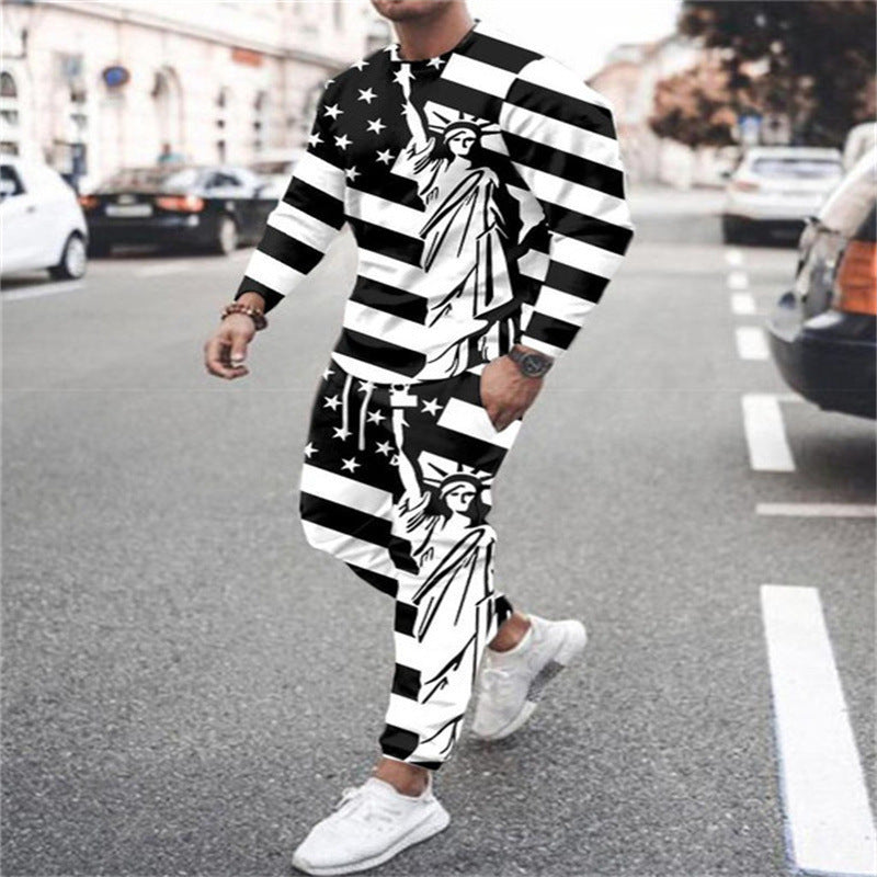 Men's Sports Leisure Suit Fashion Round Neck Long Sleeve Loose Sweatshirt Suit