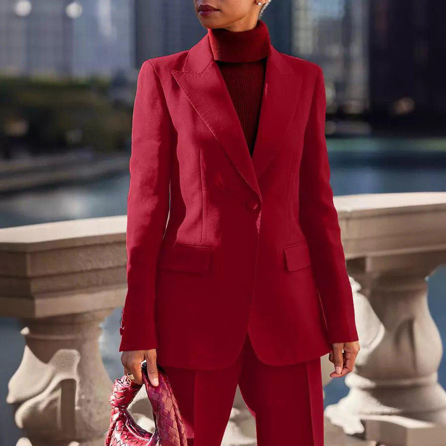 Solid Color Suit Coat Straight-leg Pants Two-piece Set