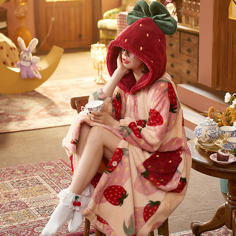 Winter Fleece-lined Thickened Pajamas Can Be Worn Outside Long