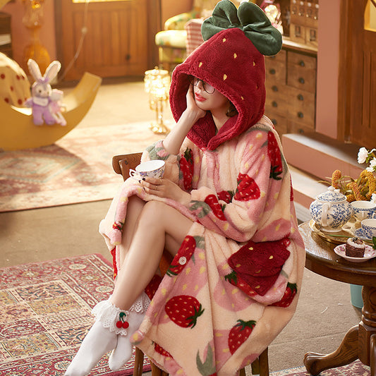 Winter Fleece-lined Thickened Pajamas Can Be Worn Outside Long