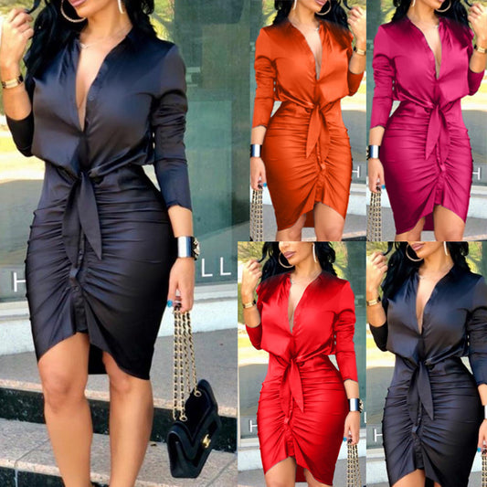 Women Midi Shirt Dress Elegant Fashion Party Dress
