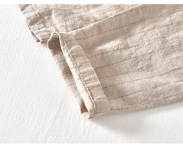 Summer Menswear Cotton Linen Stripes Pants Loose
