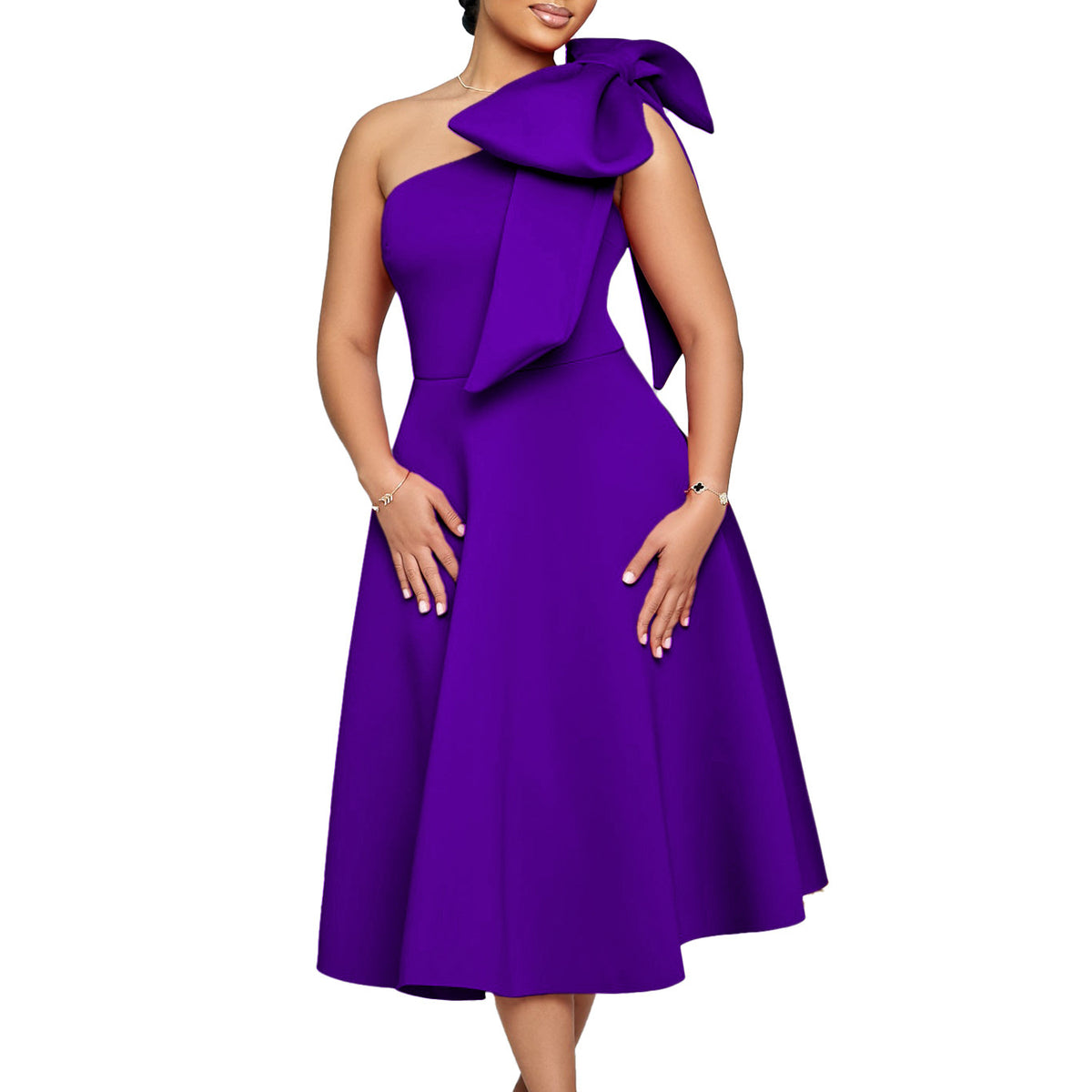 Uasimoa Oblique Shoulder Bow Party Dress