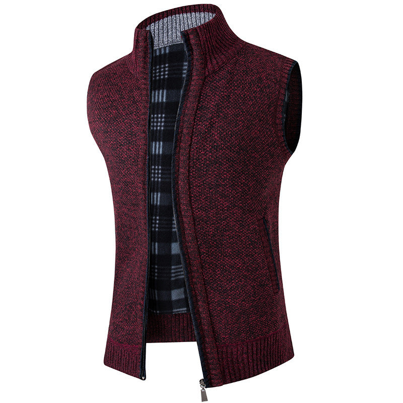 Cardigan Sweater Vest Man Stand Collar Fleece-lined Thickened Coat