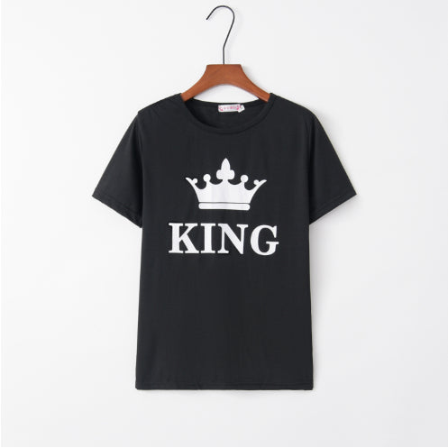 King Queen Letter Printed Black Tshirts Summer Casual Cotton Short Sleeve Tees Tops Brand Loose Couple Tops