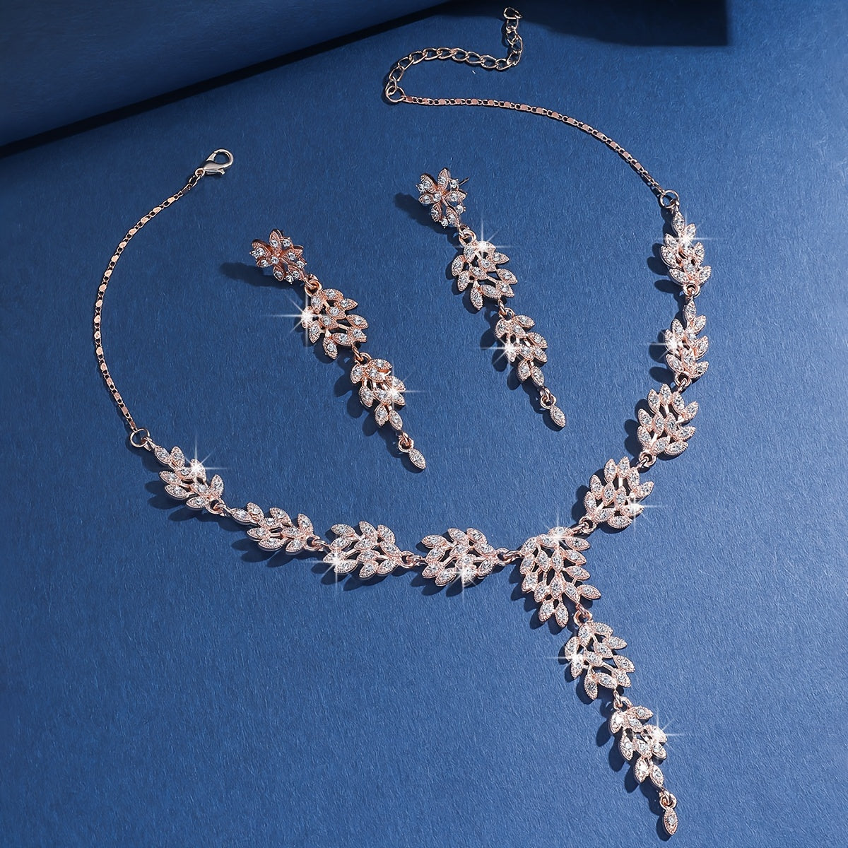 Elegant Floral 14K Gold plated Necklace and Earrings Set