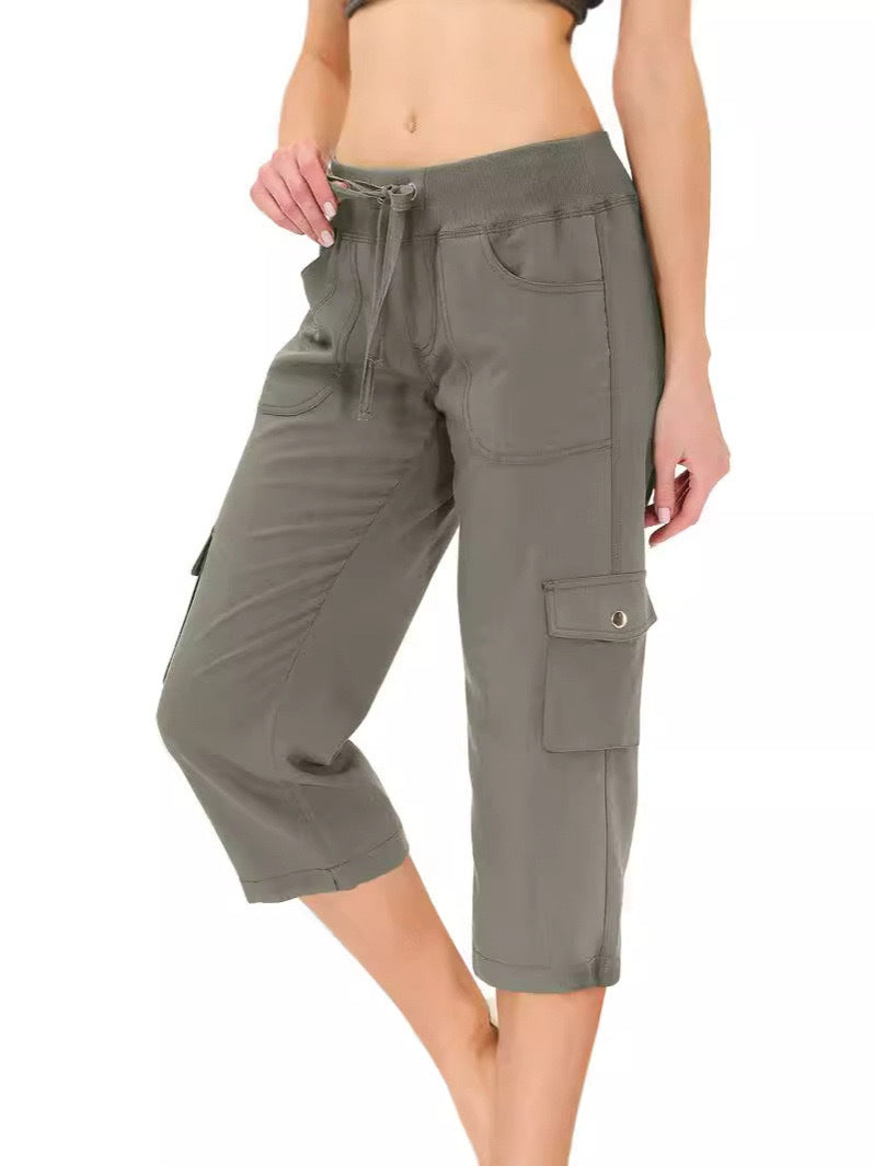 Women's Solid Color Drawstring Fitness Running Cropped Pants